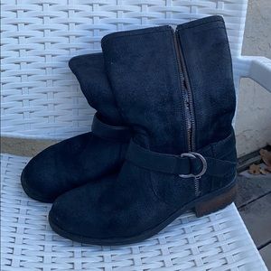 Black suede UGG boots with zip closure